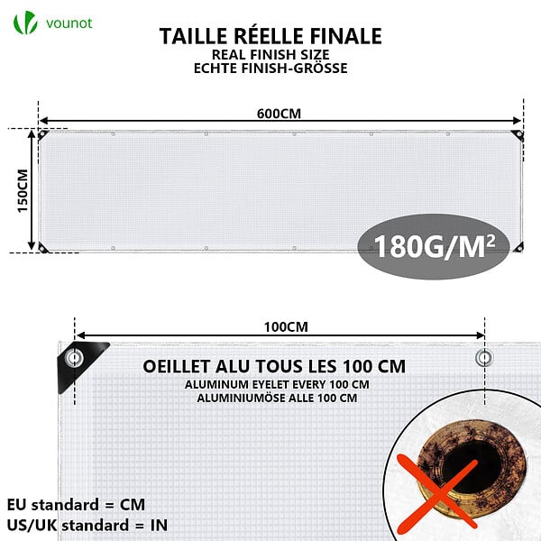 VOUNOT - Bâche de Protection en Polyéthylène resistant et impermeable 180g/m² blanche 1.5x6m - large