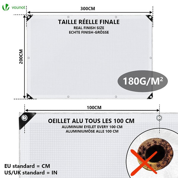 VOUNOT - Bâche de Protection en Polyéthylène resistant et impermeable 180g/m² blanche 2x3m - large