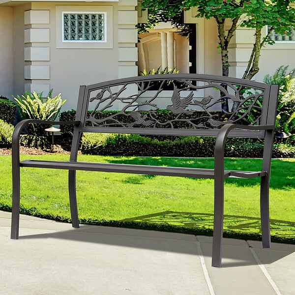 OUTSUNNY - Banc 3 places de jardin terrasse style rural chic 127L x 60l x 85H cm métal époxy anticorrosion brun - large