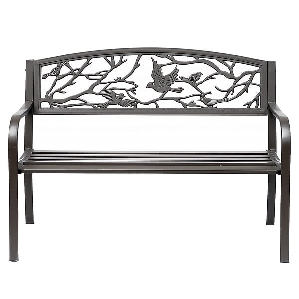 OUTSUNNY - Banc 3 places de jardin terrasse style rural chic 127L x 60l x 85H cm métal époxy anticorrosion brun - large