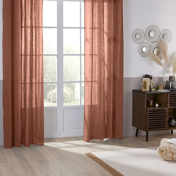 ATMOSPHERA - Rideau à œillets en Lin Terracotta avec surpiqûre noire 130 x 260 cm - large