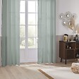 ATMOSPHERA - Rideau à œillets en Lin Vert Céladon avec surpiqûre noire 130 x 260 cm - vignette