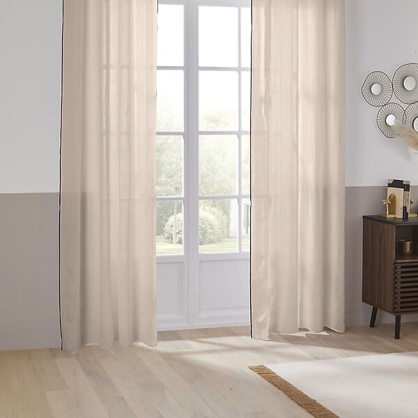 ATMOSPHERA - Rideau à œillets en Lin Beige  avec surpiqûre noire 130 x 260 cm - large