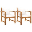VIDAXL - vidaXL Chaises de jardin lot de 2 et coussin crème Bois acacia massif - vignette