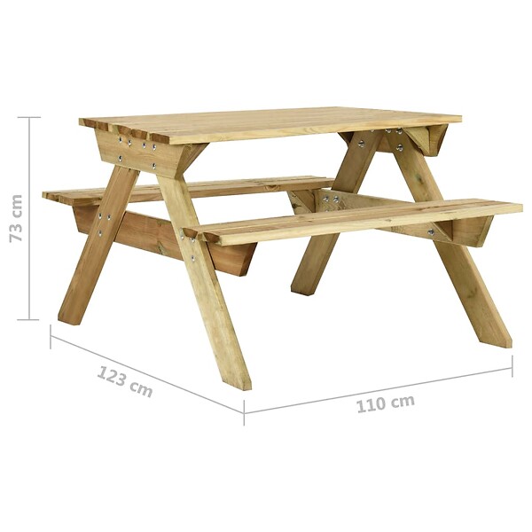 VIDAXL - vidaXL Table de pique-nique et bancs 110x123x73cm Bois de pin imprégné - large