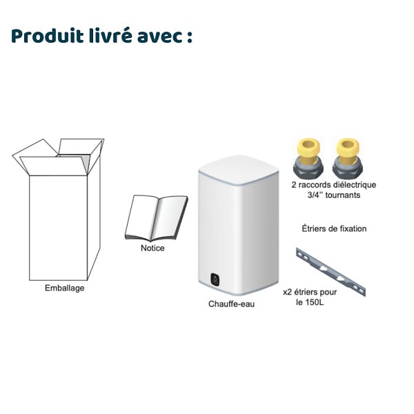 THERMOR - Chauffe-eau électrique Malicio 3 connecté Thermor - 2400W - Carré vertical mural - 120L - 4 à 5 personnes - Blanc - large