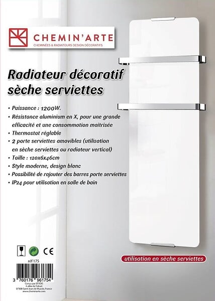 CHEMIN'ARTE - Radiateur Seche Serviette Décoratif Design Blanc 1200w - large