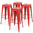 OVIALA - Lot de 4 tabourets de bar en acier rouge mat - Indus - vignette