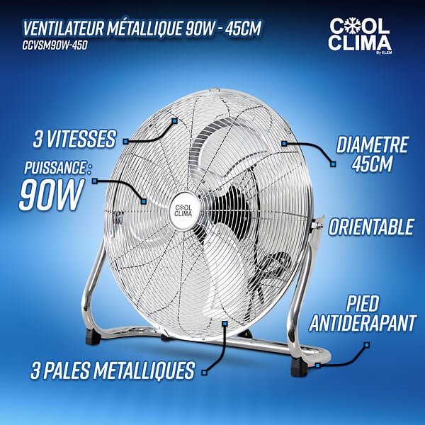 COOL CLIMA - Ventilateur - Brasseur d'air 45cm - COOL CLIMA - CCVSM90W-450 - large