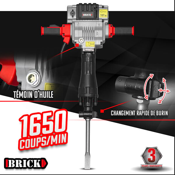 BRICK - Marteau piqueur PRO 2100W - 85 Joules avec coffret - large