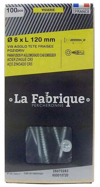 Vis agglo acier zingué pozidriv cr3 6x120 pz3 x100 - large