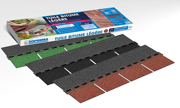 SOPREMA - 14 Tuiles bitumées lègères Noir 2m², plaques de 100x34cm - large