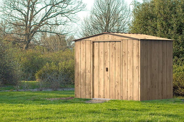 DURAMAX - Abri de jardin métal WOODGRAIN - 4,75m² - kit ancrage - Imitation bois - large