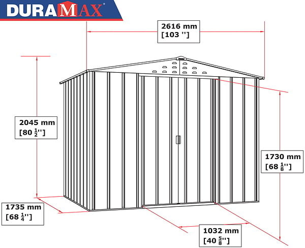 DURAMAX - Abri de jardin métal WOODGRAIN - 4,75m² - kit ancrage - Imitation bois - large