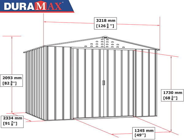 DURAMAX - Abri de jardin métal WOODGRAIN - 7,75m² - kit ancrage - Imitation bois - large