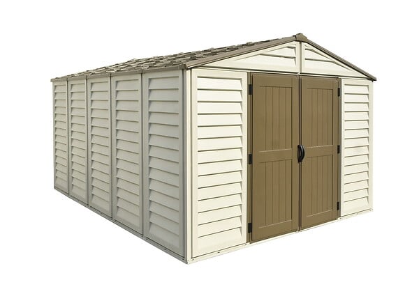 DURAMAX - Abri PVC Woodstyle PREMIUM - 13,12m² - Kit fondation + 1 fenêtre - Beige - large