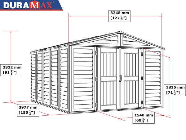 DURAMAX - Abri PVC Woodstyle PREMIUM - 13,12m² - Kit fondation + 1 fenêtre - Beige - large