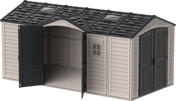 DURAMAX - Abri PVC DARK GREY Apex 11,95m² - kit fondation, 2 fenêtres, 2 puits de lumière - Gris - large