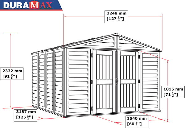 DURAMAX - Abri PVC Woodstyle PREMIUM - 10,56m² - Kit fondation + 1 fenêtre - Beige - large