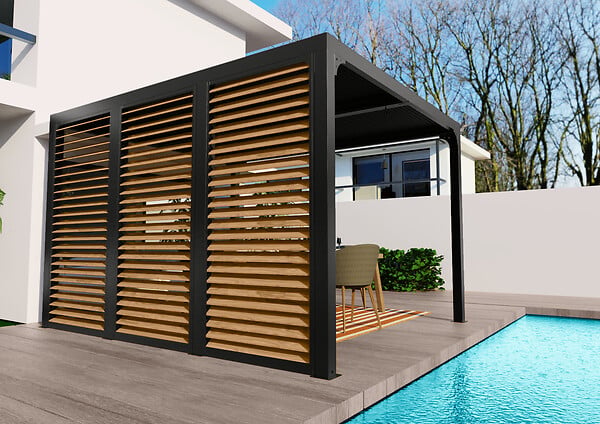 HABRITA - Ventelles aluminium mobiles imitation bois - L.340xH.219cm - large