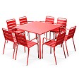OVIALA - Ensemble table de jardin carrée et 8 fauteuils en métal rouge - Palavas - vignette