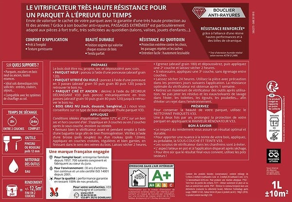 V33 BOIS - Vitrificateur pour parquet chêne moyen Satin 2,5L - large