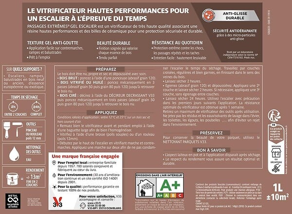 V33 BOIS - Vitrificateur gel escaliers - Incolore - Brillant 0,75L - large