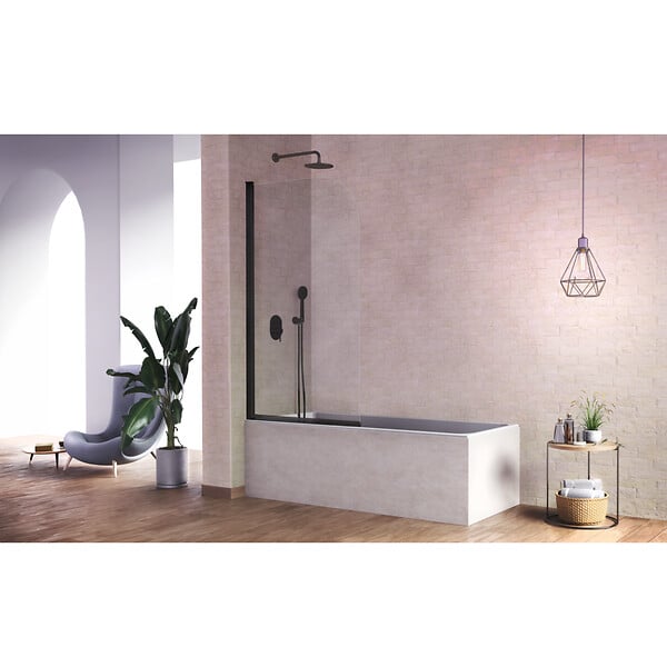 KASSANDRA - Pare-baignoire pivotant RITA profil noir mat 85 x 150 cm - large