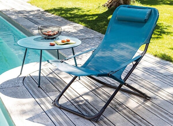 PROLOISIRS - Table basse de jardin ronde en acier Rio - bleu Ø 70 cm - large