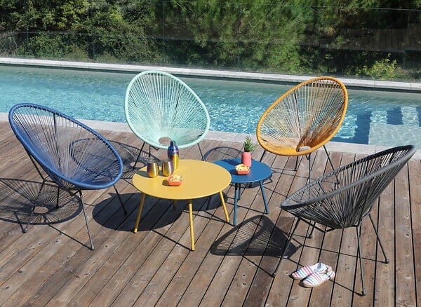 PROLOISIRS - Table basse de jardin ronde en acier Rio - moutarde Ø 70 cm - large