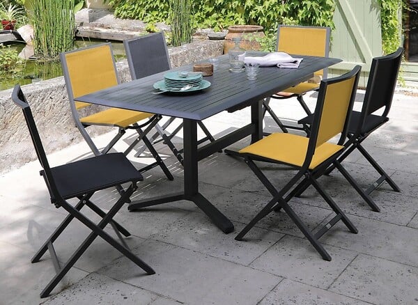 PROLOISIRS - Table de jardin rectangulaire extensible Sotta en aluminium - graphite 110/150 cm - large