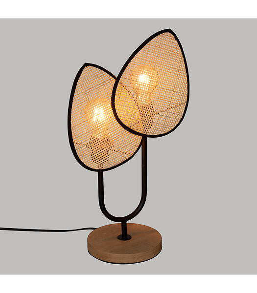 ATMOSPHERA - Lampe à poser en Cannage de Rotin et métal Noir H 44 cm - large