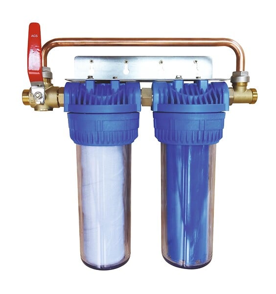 AQUAWATER - Filtre double avec cartouches de filtration anticalcaire anticorrosion 24 mois - large