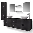 VIDAXL - vidaXL Meuble de salle de bain 11 pcs avec lavabo et robinet Noir - vignette