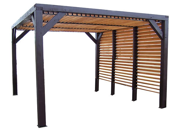 HABRITA - Auvent bois VENETO autoportant avec ventelles réglables - 12.20m² - large