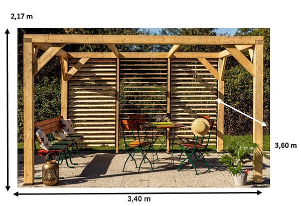 HABRITA - Auvent Veneto en bois Douglas - L.360xH.217xP.340cm - large
