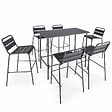 OVIALA - Ensemble table haute de jardin et 6 chaises en métal gris - Palavas - vignette