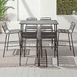 OVIALA - Ensemble table haute de jardin et 6 chaises en métal gris - Palavas - vignette