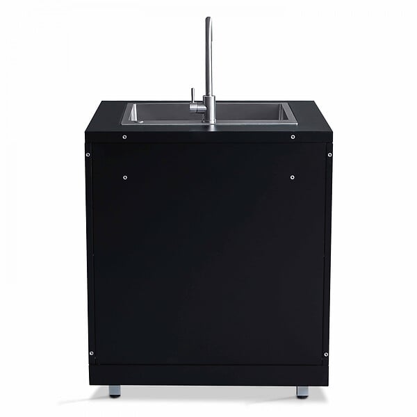 OVIALA - Meuble évier 2 portes pour cuisine extérieure noir - large