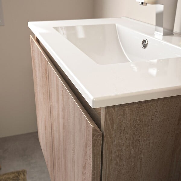 ALLIBERT - Meuble sous-vasque avec rangement Chêne Hamilton 80cm  à suspendre BAZIL - large