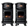 INTEC - Pack de 2 Poêles à gaz Noir Provence en fonte 3,4KW Effet feu Chauffage d'appoint gaz sur roues - vignette