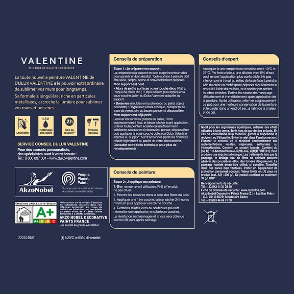 DULUX VALENTINE - Peinture murs&boiseries Valentine  Mat Velouté Métal Platiné 1 L - large