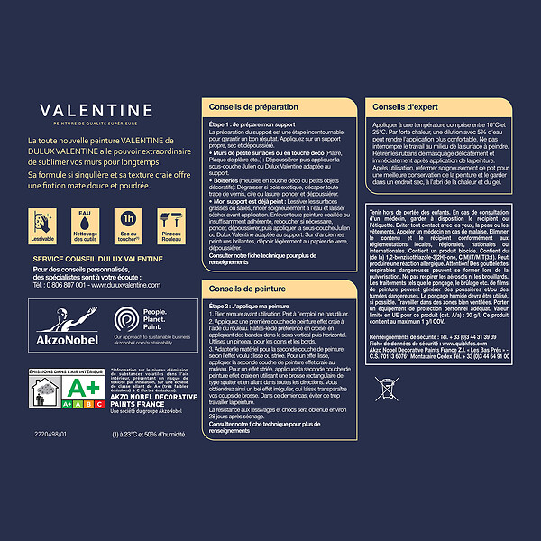 DULUX VALENTINE - Peinture murs boiseries - Mat Velouté - Eclat d'Albâtre 1L - large