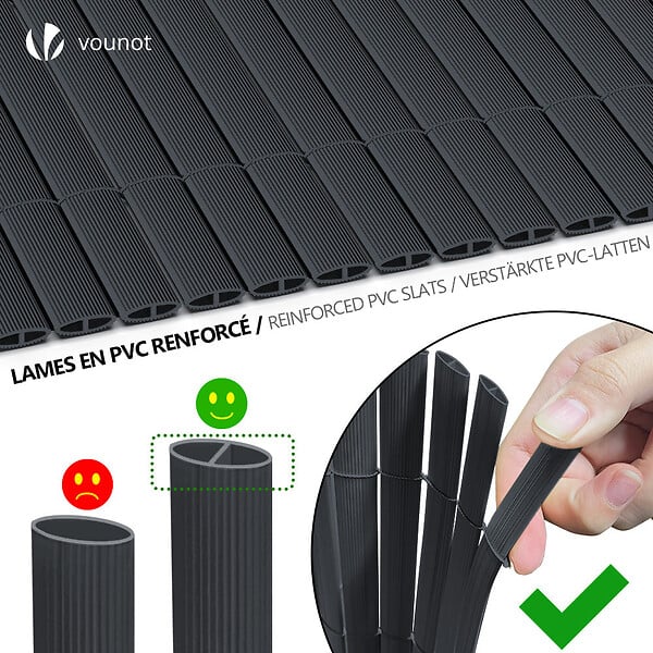 VOUNOT - Canisse PVC brise vue ultra renforce avec attaches de fixation 80x500cm gris - large