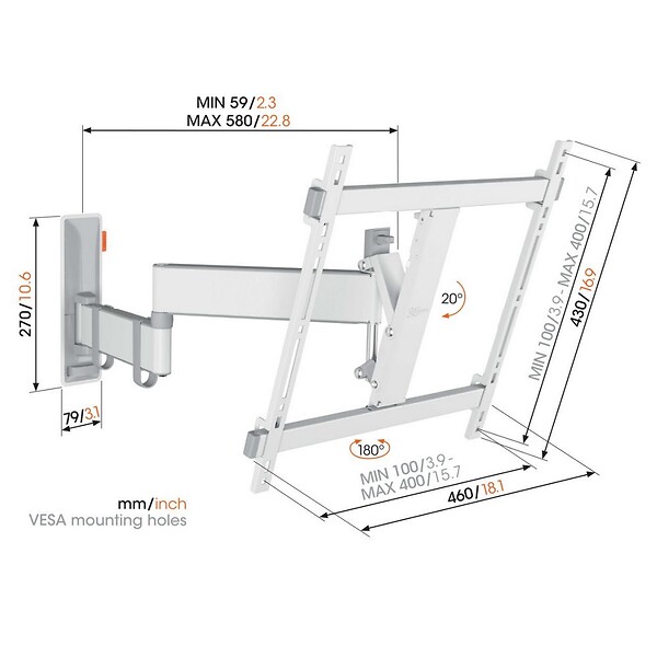 VOGELS - Support Mural Inclinable/orientable Pour écrans 32" à 65" Blanc - TVM3445WHT - large