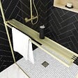 AURLANE - Paroi de Douche Or Doré Brossé 140x200cm - Porte-Serviette et Etagère - vignette