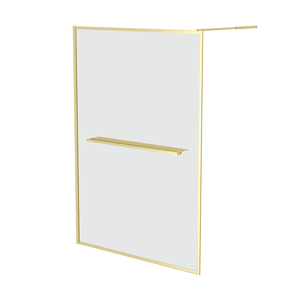 AURLANE - Paroi de Douche Or Doré Brossé 140x200cm - Porte-Serviette et Etagère - large