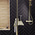 AURLANE - Paroi de Douche Or Doré Brossé 140x200cm - Porte-Serviette et Etagère - vignette