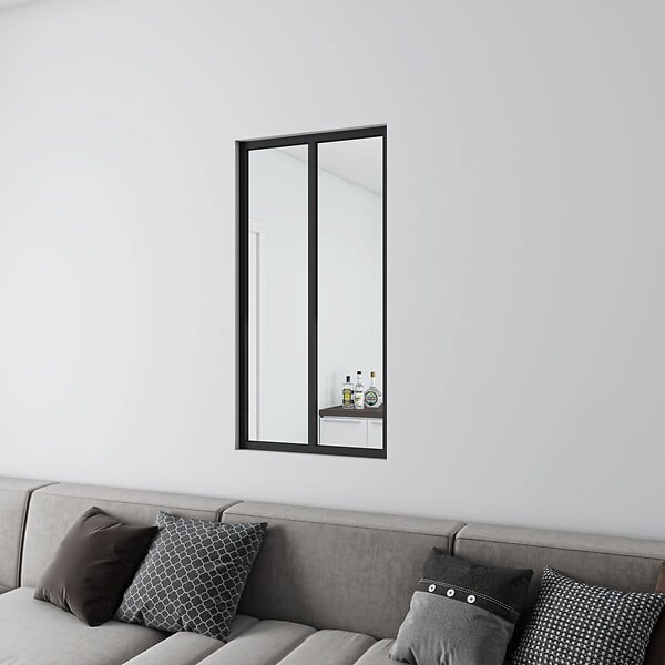 AICA SANITAIRE - Verrière intérieure aluminium noir mat 63x108cm 2 vitrage et carreaux verrière fixe kit de verrière - large