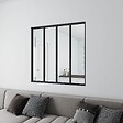 AICA SANITAIRE - Verrière intérieure aluminium noir mat 123x108cm 4 vitrage et carreaux verrière fixe kit de verrière - vignette